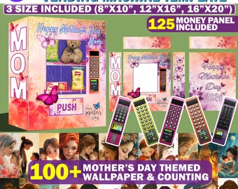 Mother's Day Vending Machine Template, Editable 8X10, 12x16 & 16x20 Mothers Day Canva Vending Machine Template, Money Panel PNG, Background