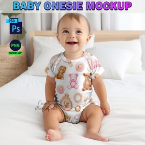 Baby Onesie Mockup | Bodysuit Mockup | Romper Mockup | Babygro Mockup | Insert Design Via Photoshop Smart PSD, Canva PNG & JPG
