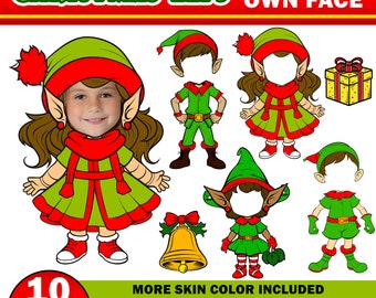 Navidad Agregue su propio paquete PNG de imagen de foto de elfo, bricolaje Elf usted mismo PNG, artesanía navideña en blanco con cara de elfo para decoración del tablón de anuncios de Navidad para niños