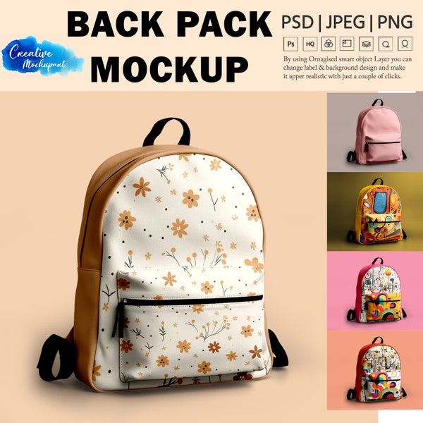 All-Over-Print Backpack Mockup, Photoshop PSD File with Smart Object, Editable Backpack Template for Seller, Print-on-Demand Backpack Mockup