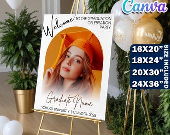 Graduation Arch Photo Welcome Sign Template, Editable Canva Grad Decor Poster, Custom Printable Welcome Board For Class of 2025
