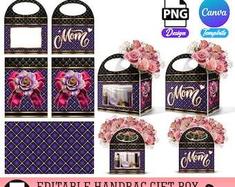 Canva Handbag Gift Box, Designer Handbag Gift Box, Luxury Handbag Gift box, PNG Luxury Box Design Template, Graduation, Mother's Day Gift