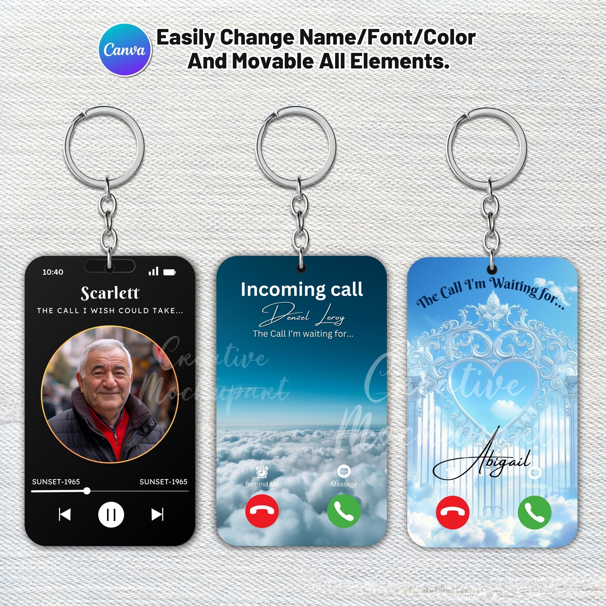 50X Memorial Keychain Canva Editable Template Bundle, Phone Call From ...