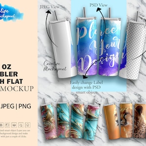20oz Tumbler Arch Flat Lay Mockup | 20oz Straight 4 Balanced Tumbler Mockup| Change Background, Insert Design Via Smart PSD, Canva PNG & JPG