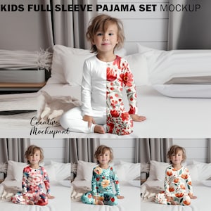Kids Full Sleeve Pajama Set Mockup | Toddler&#39;s Pajama Set Mockup, Styled Photography, Realistic Mockup| Insert Design Via PSD, Canva PNG JPG