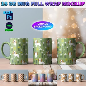 15oz Mug Full Wrap Mockup | 3 Mug Mockup | Canva Template | Mug Sublimation Wrap PSD Mockup | Change Background, Insert Design Via PSD, PNG