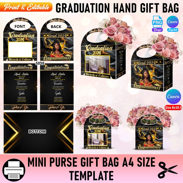 Nurse Grad Handbag Gift Bag Box, Designer Favor Handbag Gift, PNG Luxury Box Design Template, Nurse Graduation Gift Bag Box Digital Download