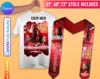 Viral Stole & T-shirt Graduation Template Design Set, Graduation Sash Sublimation 2025, DIY Personalized Graduate Design Set Stole DTF Shirt