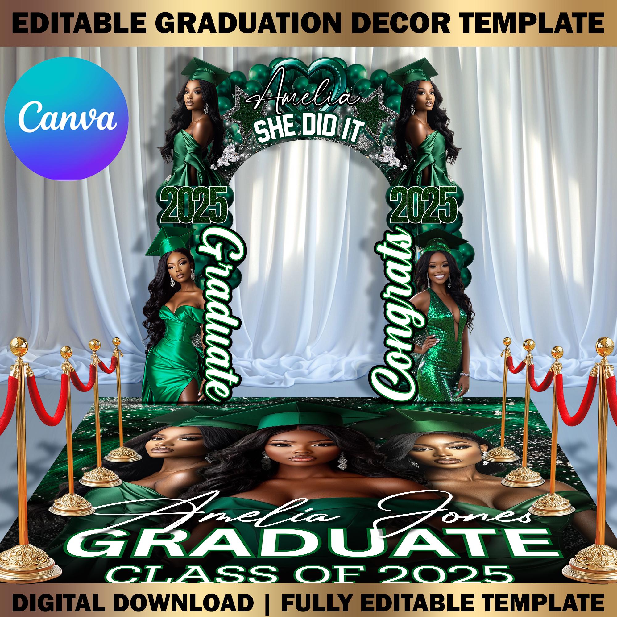 Graduation Base Design Custom Graduation Decor Canva Template Bundle, Name Cutout, Green ...