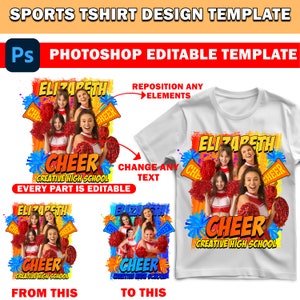 Cheerleader T Shirt Design Template,  Sports T Shirt Design, Photoshop Editable T Shirt Design Template Perfect for Sublimation, DTF or DT