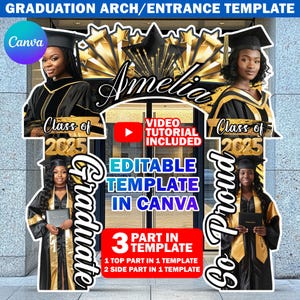 Graduation Entrance Arch Design Canva Template, Black & Gold Graduation Arch, Editable Grad Arch Entryway, Grad Archway For Party Decoration