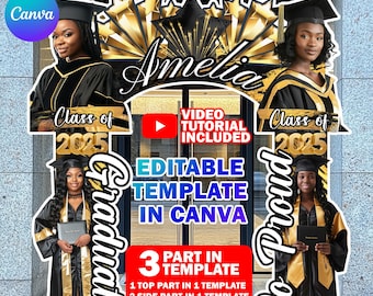 Graduation Entrance Arch Design Canva Template, Black & Gold Graduation Arch, Editable Grad Arch Entryway, Grad Archway For Party Decoration