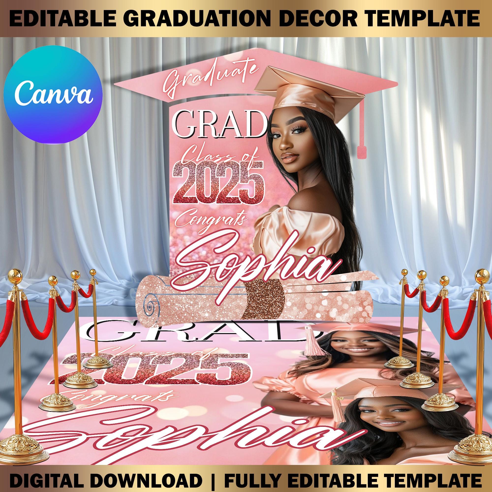 Custom Shape Graduation Decor Canva Template Bundle, Name Cutout, Grad ...