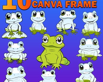 DIY Custom Canva Frame Cartoon Frog Design Template, Easy Drag and Drop Image, Create Your Own Cartoon Frog Designs, Digital Cute Animal PNG