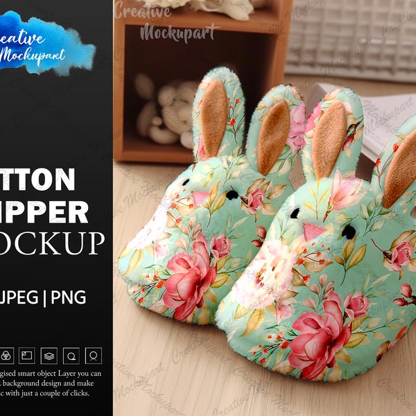 Kids Cotton Slipper Mockup | Kids Slipper Mockup | Padded Cotton Slippers Mockup | Insert Your Design Via Photoshop PSD, Canva PNG & Jpg