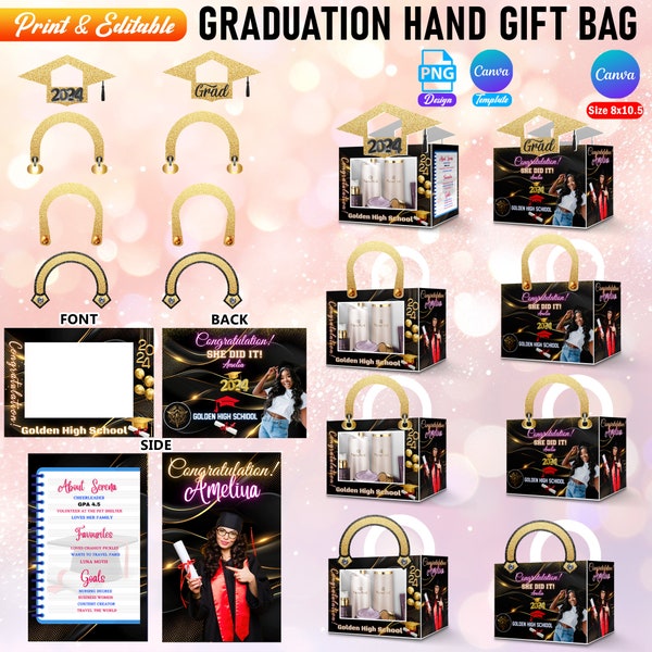 DIY Graduate Purse, Designer Handbag Gift Box Template, Luxury Handbag Gift box, Canva Editable & PNG, Nurse Graduation Purse