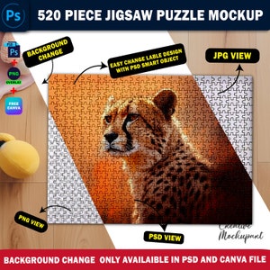 Dye Sublimation 520 Piece Puzzle Mockup, Jigsaw Puzzle Template, Insert Your Own Design & Background Via Smart Canva Frame And Photoshop PSD