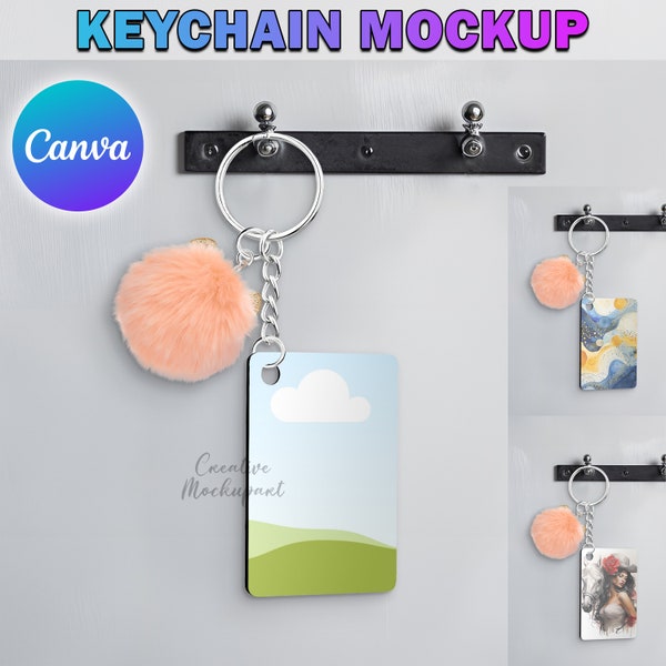 Canva Rectangle Key Chain Mockup For Dye sublimation | Insert Your Own Design Via Canva Frame Template | POD Printify Keychain Mockup