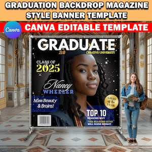 Graduation Backdrop Template, Black and Silver DIY Editable Canva Graduation Photography Backdrop/Banner, Graduation Party Backdrop/Banner