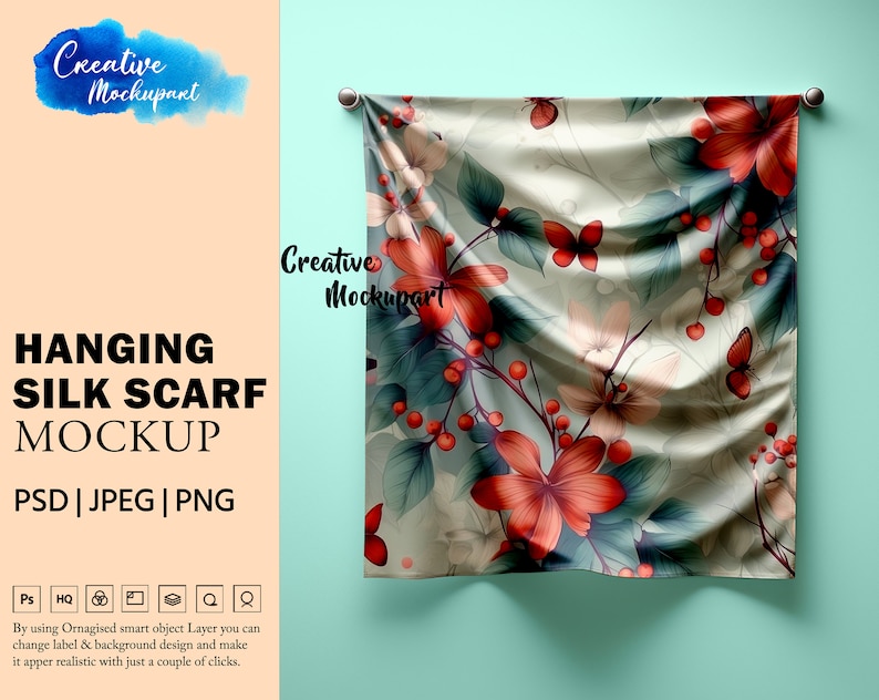 Hanging Silk Scarf Mockup Square Hanging Scarf Mockup Change Background