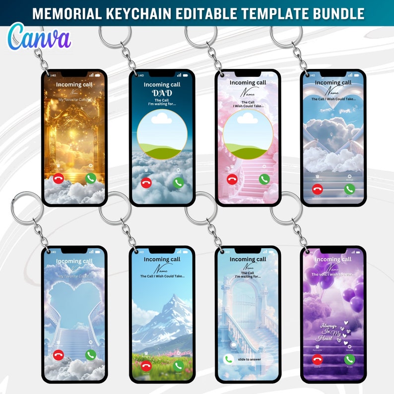 40X Memorial Keychain Canva Editable Template Bundle, Phone Call From ...