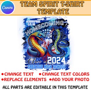 Cobra Theme Homecoming Team Spirit T Shirt Design Template, Football T Shirt Design, Canva Editable T Shirt Design Template For Sublimation