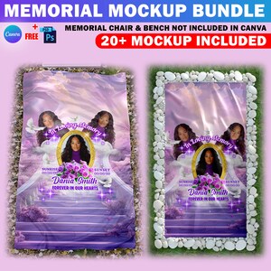 May include: A purple memorial blanket mockup featuring a photo frame with the text "In Loving Memory" and "Dania Smith", along with sunrise and sunset dates. The blanket is shown against a white stone backdrop.