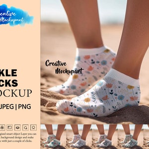 Adult Ankle Socks Mockup For Dye Sublimation | Stock Photography | Add Your Own Design Via Photoshop Smart PSD Object, Canva PNG & JPG