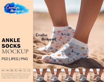 Adult Ankle Socks Mockup For Dye Sublimation | Stock Photography | Add Your Own Design Via Photoshop Smart PSD Object, Canva PNG & JPG