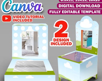 2X Vanity Gift Box Canva Template, Foam Board Easter Basket Gift Box, Editable Luxury Gift Bag, Birthday, Mother's DIY Gift Makeup Table Box
