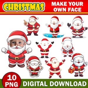 10x Christmas Add Your Own Santa Photo Face, DIY Santa Yourself PNG Bundle, Santa Face Blank, Christmas Craft for Kids, Xmas Office Decor