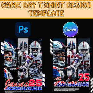 Football Game Day T Shirt Template, Football T Shirt Design, Photoshop & Canva Editable T Shirt Design Template, Perfect for Sublimation