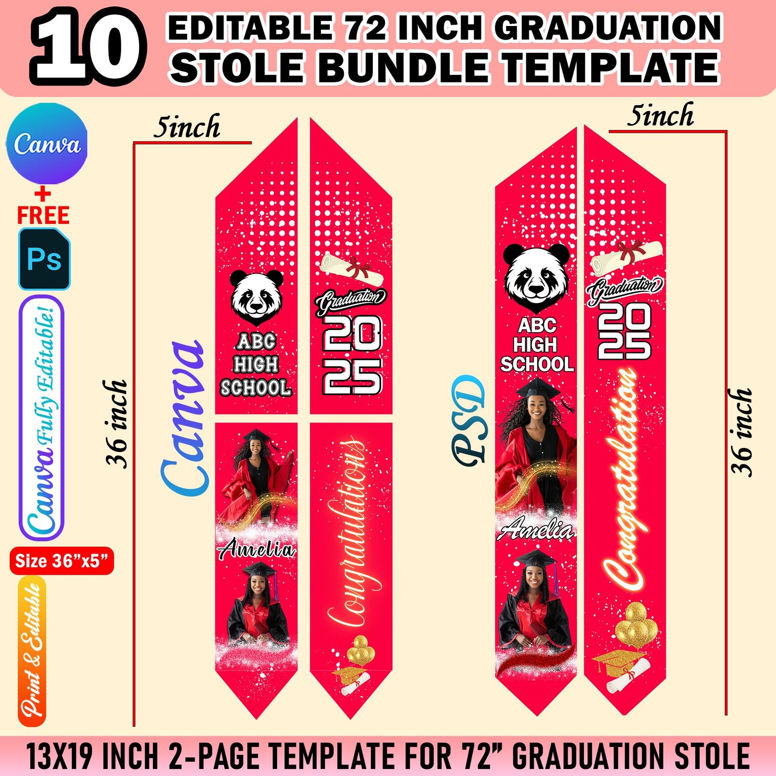 10 Graduation Stole Template Design Bundle for Graduation Sash ...