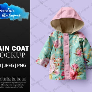 Mockup di cappotto antipioggia / Cappotto di pioggia maglione pozzanghera / Cambia sfondo, Aggiungi il tuo design tramite l'oggetto PSD Smart di Photoshop, Canva PNG e JPG