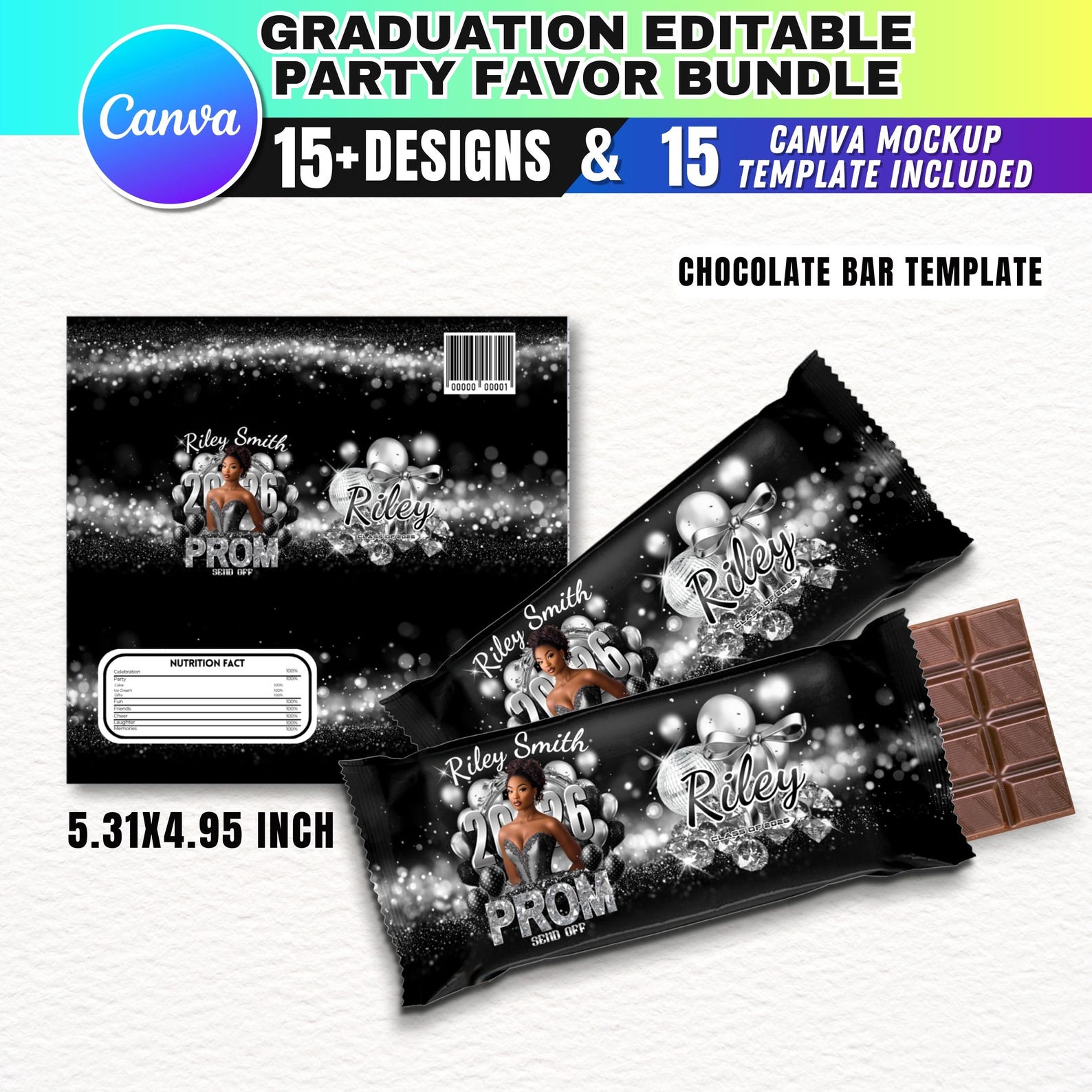 Pack Post Send Label Templates 15x Silver Prom Send off Treat Templates for Canva, Class of 2026 Chip ...