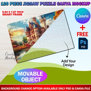 Canva 9.84 X7.87 Inch 120 Piece Jigsaw Puzzle Mockup For Sublimation, Insert Design & Background Via Smart Canva Frame And Photoshop PSD