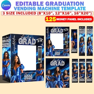 Canva Graduation Vending Machine Template, 2025 Senior DIY Graduation Gift, Editable Grad Party Favor, Multi-Size Graduation Crafts Boy/Girl