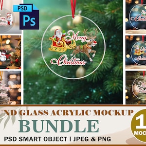 10 Acrylic Ornament Mockup Bundle, Blank Round Glass Christmas Ornament Mockup for Tree and Decoration, Insert Design Via PSD & Canva PNG