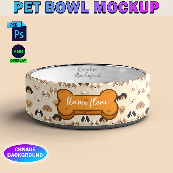 Dye Sublimation Pet Bowl Mockup | AOP Dog Bowl Mockup | Cat Bowl Mockup | Insert Design Via Photoshop Smart PSD, Canva PNG & Jpg