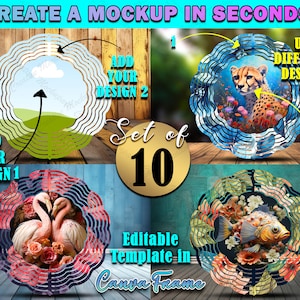 Maqueta de spinner de viento personalizada con marco de Canva. Medio y superior (exterior) dos opciones de inserción de diseño diferentes / JUEGO DE 10 fondos de Canva diferentes