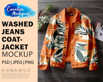 Washed White Jeans Coat Jacket Mockup Bomber Jacket Mockup, Flat