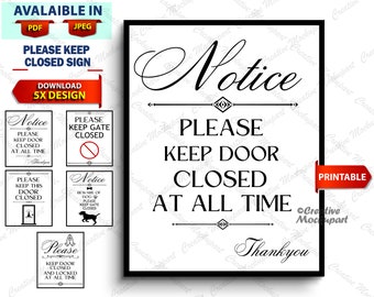 Please Keep Door Closed Sign Adhesive Sticker Notice Engraved With ...