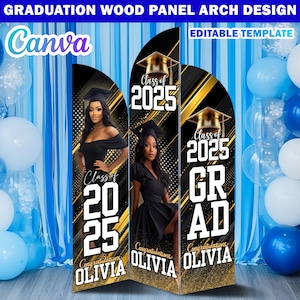 Graduation Wooden Arch Panel Design Canva Backdrop Template, Editable Black /Gold Grad Entrance Arch Panel Customizable Canva Arch Entryway