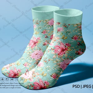 Short Athletic Socks Mockup | AOP Sublimation Socks Mockup| Change Background, Add Your Design Via Photoshop Smart PSD Object, Canva PNG Jpg
