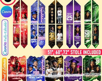5X Stole & T-shirt Graduation Template Design Bundle, Graduation Sash Sublimation 2025, DIY Personalized Graduate Design Set Stole DTF Shirt