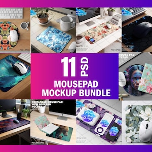 11+ Mouse Pad Mockup Bundle| Set of 11 Different Mouse Pad Mockup Template | Dye Sublimation Insert Design Via PSD, Canva PNG & JPG