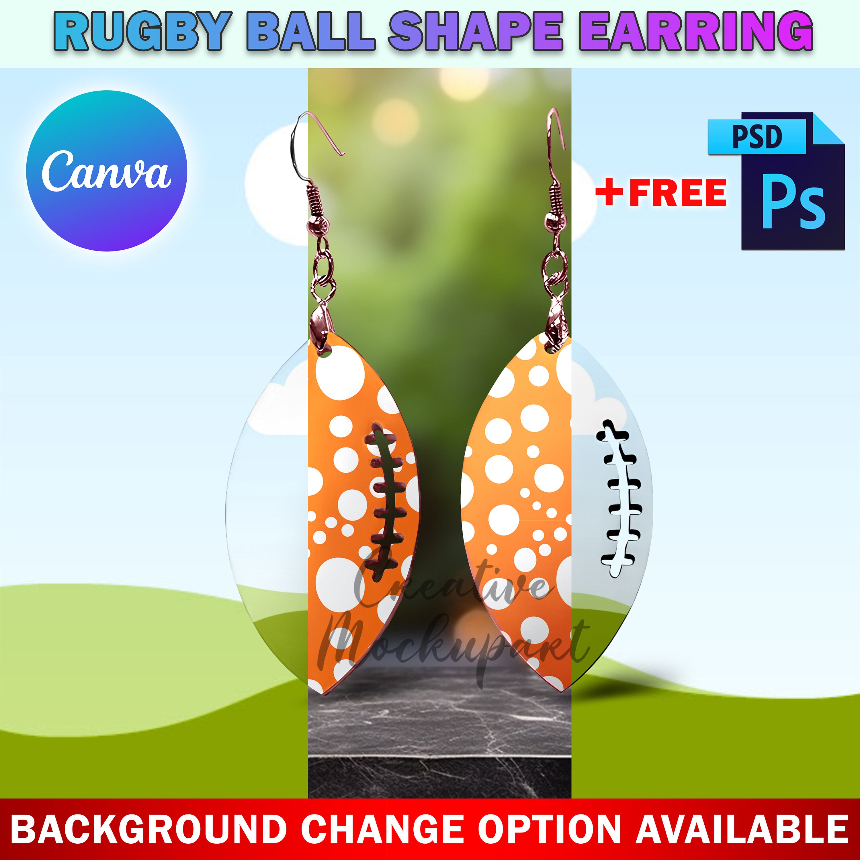 Canva Rugby Ball Shape Earring Mockup for Sublimation, Football Earring ...