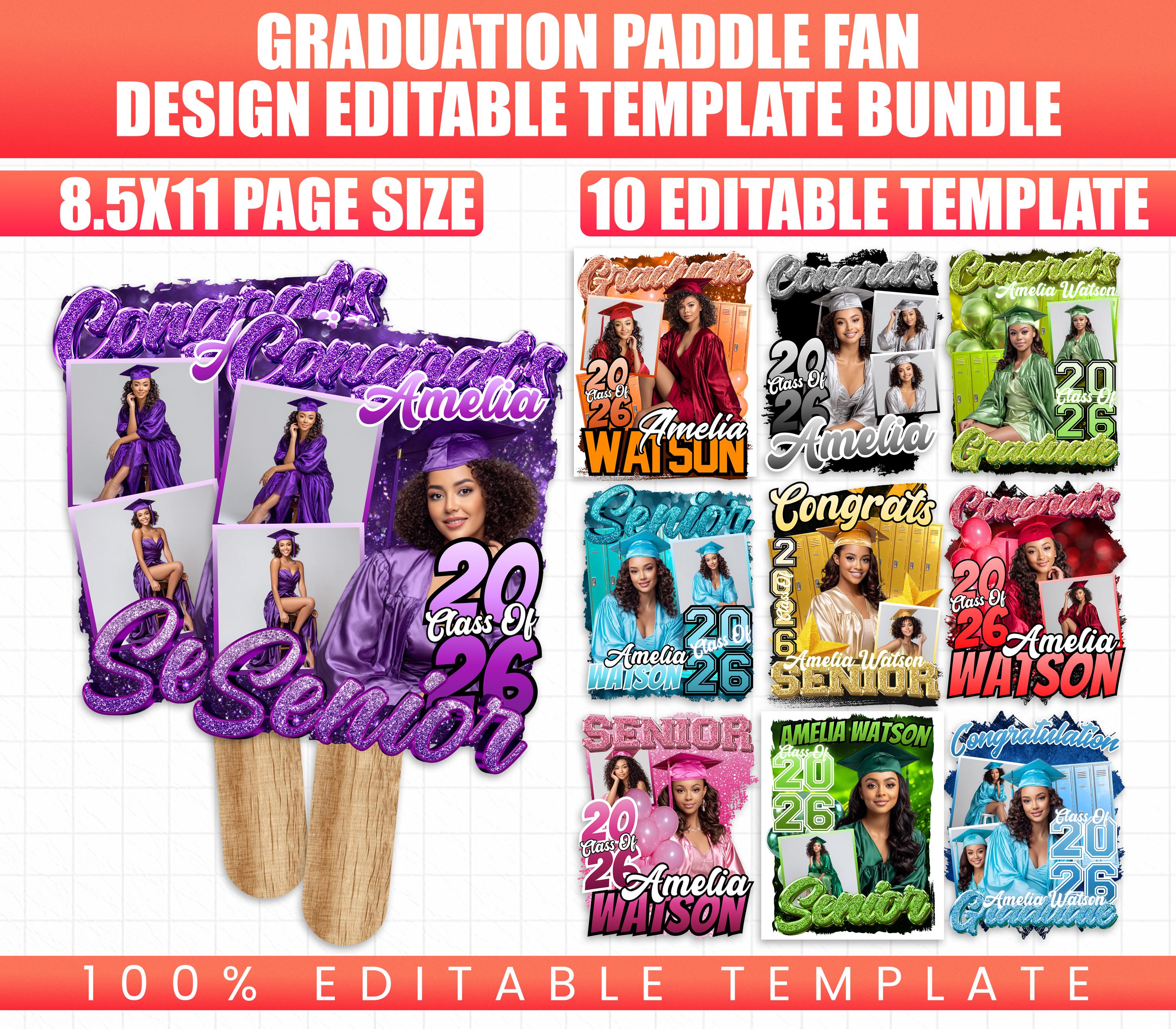 10 Graduation Fan Templates for Canva, Editable Class of 2026 Senior ...