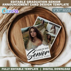Editable Graduation Announcement Card Template, Class of 2025 Graduation Invitation With Photo, Printable Senior Graduation Card Design