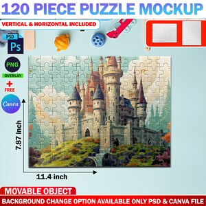 Canva 120 Piece Puzzle Mockup (11.4 X7.87 Inch), Insert Your Own Design & Background Via Smart Canva Frame And Photoshop PSD image 4